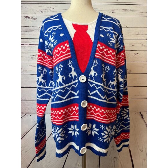 Jolly Sweaters Cardigan size Medium Ugly Christmas Sweater Knit Nordic Mens - Picture 1 of 8